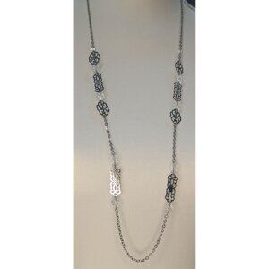 Avon Vintage 1980's Necklace Silver Chain with Filigree and Clear Beads 18in